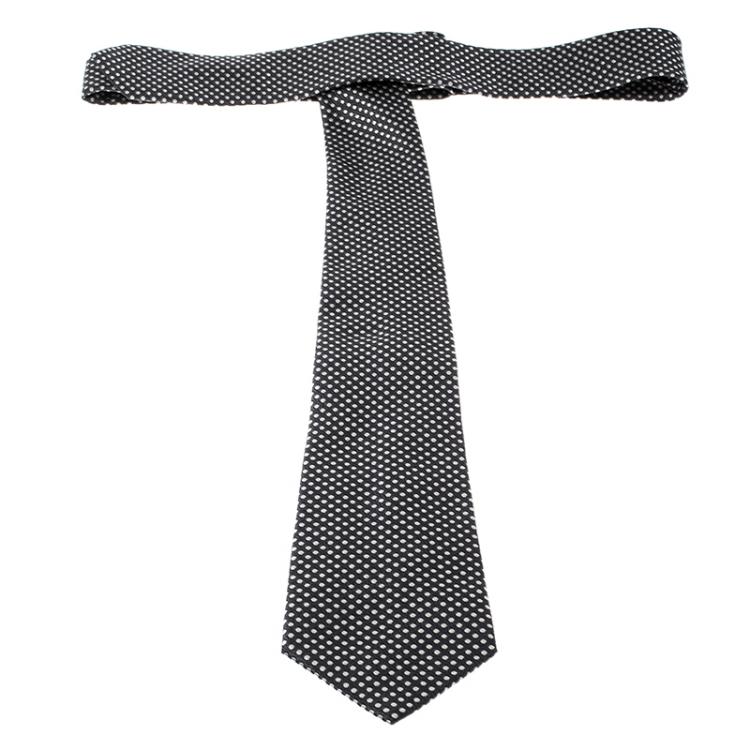 Pre Owned Giorgio Armani Grey Polka Dotted Silk Jacquard Tie
