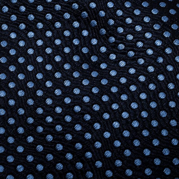 Pre Owned Giorgio Armani Marine Blue Polka Dotted Silk Jacquard Tie