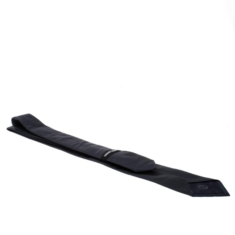 Pre Owned Giorgio Armani Navy Blue Textured Silk Signature Detail Traditional Tie