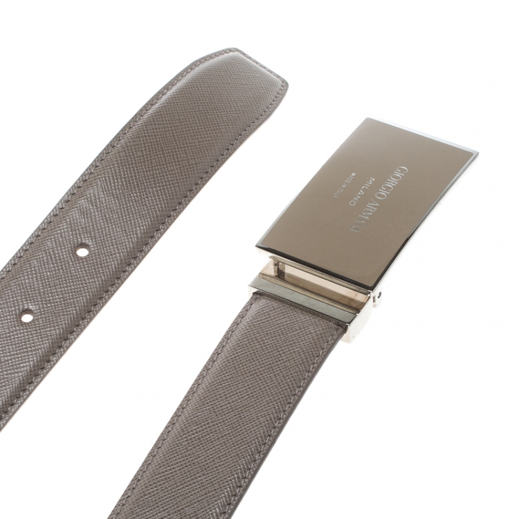 Pre Owned Giorgio Armani Beige Saffiano Leather Plate Buckle Belt One Size