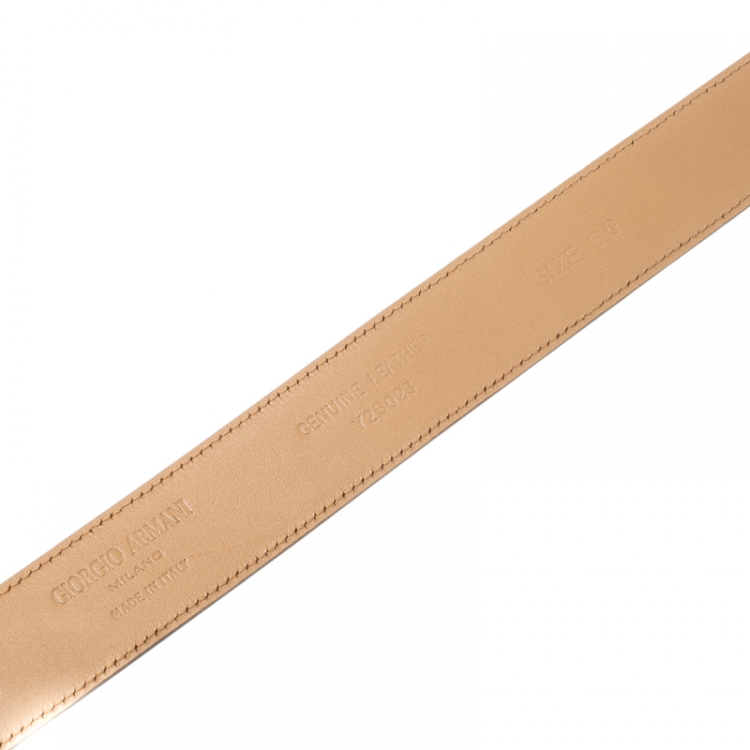 Pre Owned Giorgio Armani Beige Saffiano Leather Plate Buckle Belt One Size