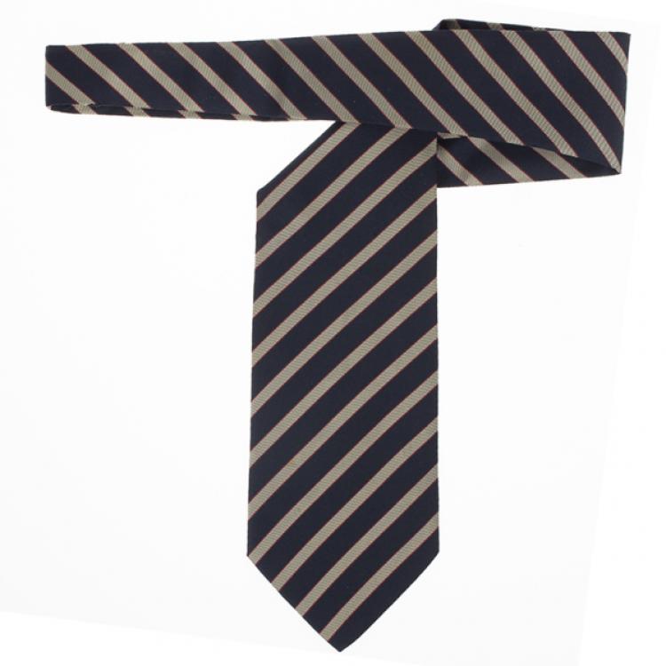 Pre Owned Giorgio Armani Black Striped Silk Tie