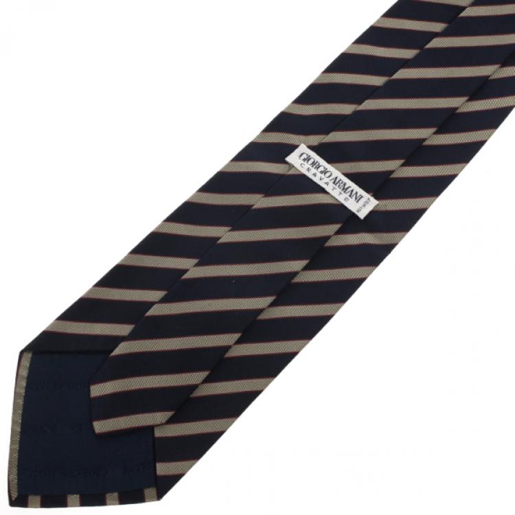 Pre Owned Giorgio Armani Black Striped Silk Tie