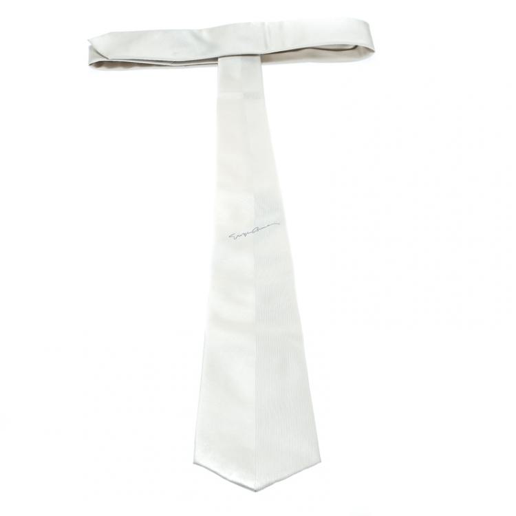 Pre Owned Giorgio Armani Grey Textured Signature Detail Silk Tie