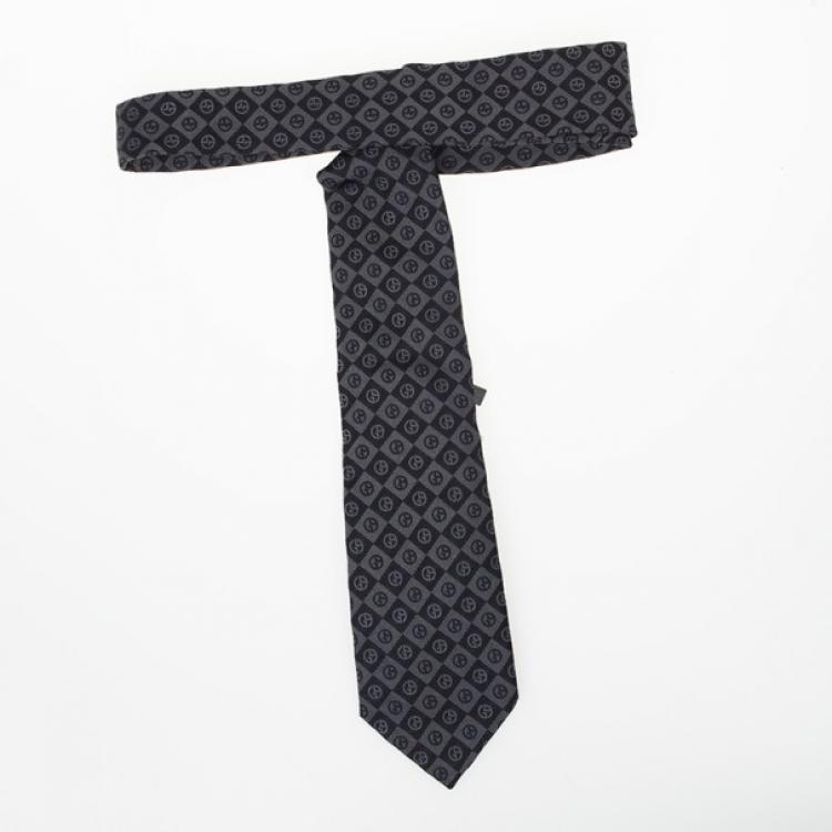 Pre Owned Giorgio Armani Black Silk Monogram Tie
