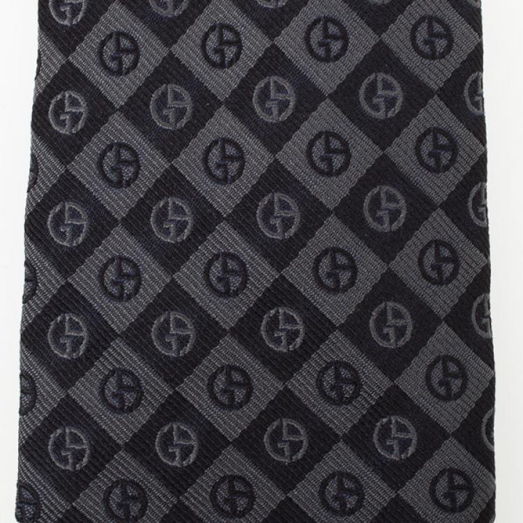 Pre Owned Giorgio Armani Black Silk Monogram Tie