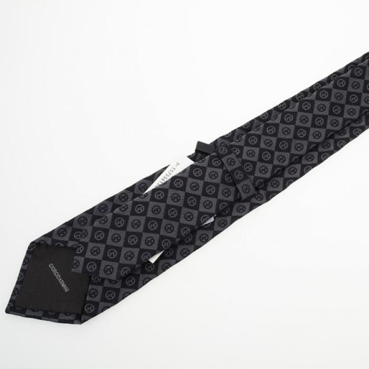 Pre Owned Giorgio Armani Black Silk Monogram Tie