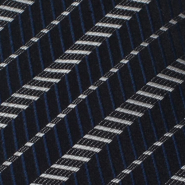 Pre Owned Giorgio Armani Black and Blue Zig Zag Print Silk Tie