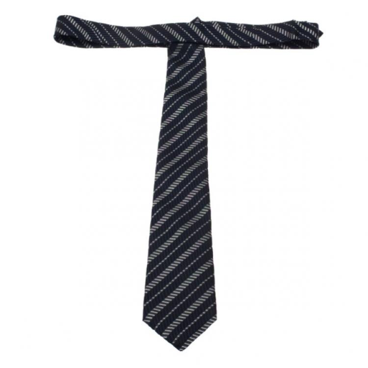 Pre Owned Giorgio Armani Black and Blue Zig Zag Print Silk Tie