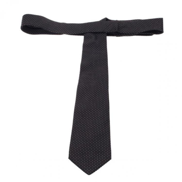Pre Owned Giorgio Armani Black Polka Dot Woven Silk Tie