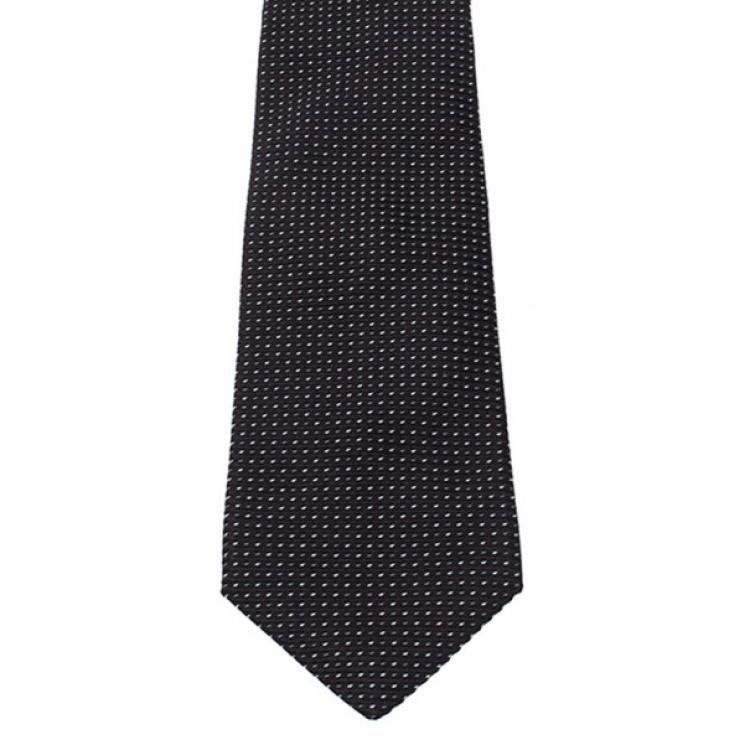 Pre Owned Giorgio Armani Black Polka Dot Woven Silk Tie
