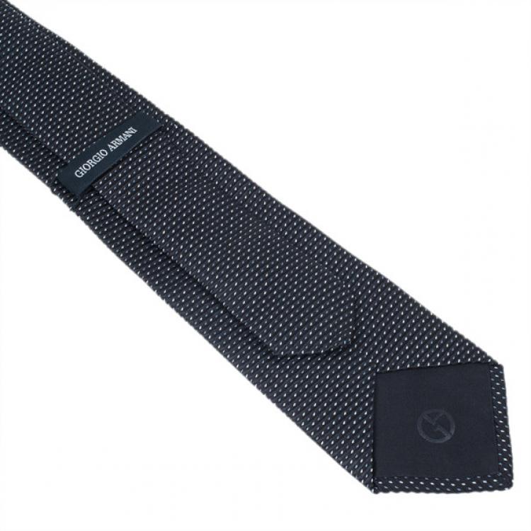 Pre Owned Giorgio Armani Black Polka Dot Woven Silk Tie