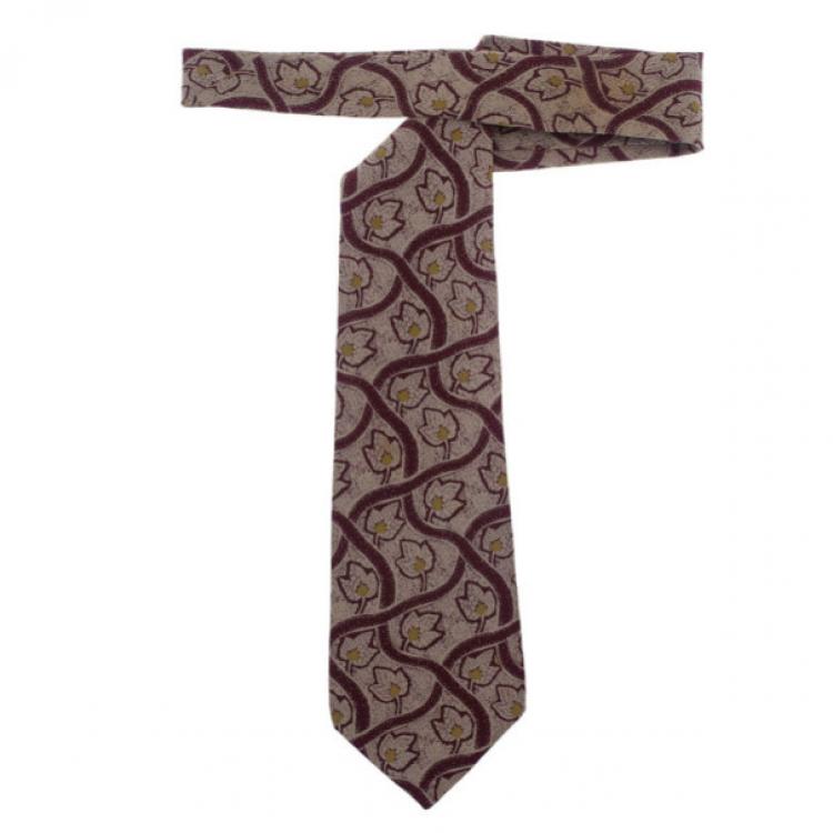 Pre Owned Giorgio Armani Leaf Print Tie