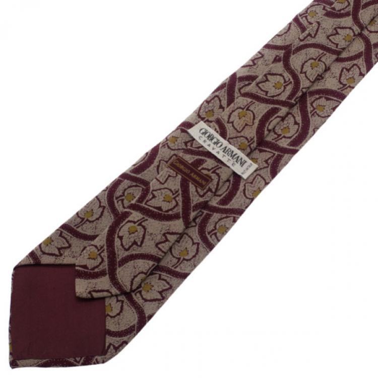 Pre Owned Giorgio Armani Leaf Print Tie