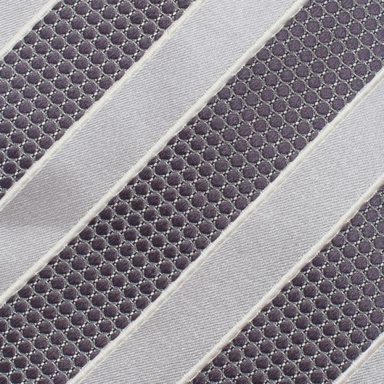 Pre Owned Giorgio Armani Grey Striped Silk Tie