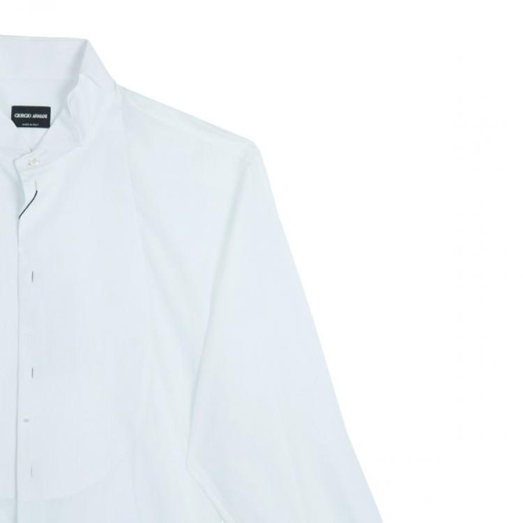 Pre Owned Giorgio Armani Camicia Da Sera White Cotton Tuxedo Men's Shirt EU58