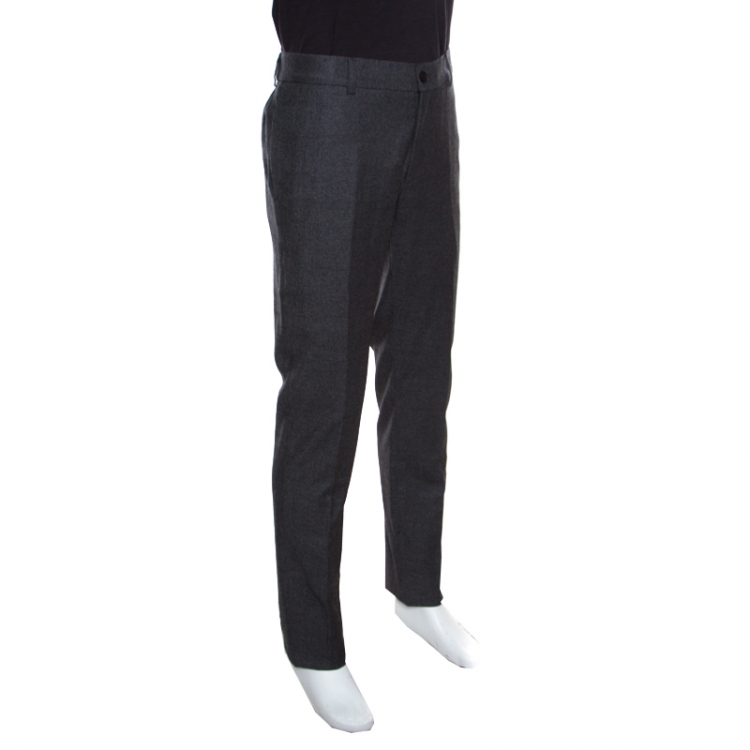 Pre Owned Giorgio Armani Grey Wool Elasticized Waist Tailored Trousers XL