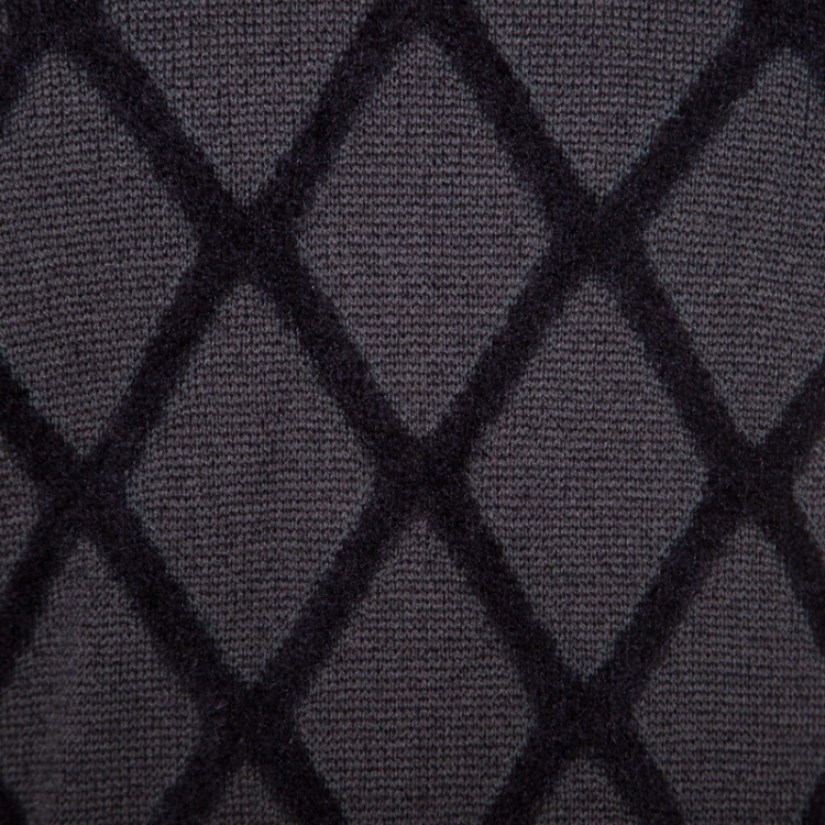 Pre Owned Giorgio Armani Dark Grey Diamond Patterned Wool Crew Neck Sweater L