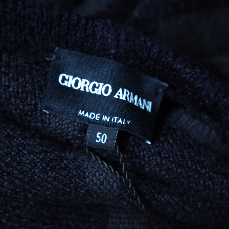 Pre Owned Giorgio Armani Dark Grey Diamond Patterned Wool Crew Neck Sweater L