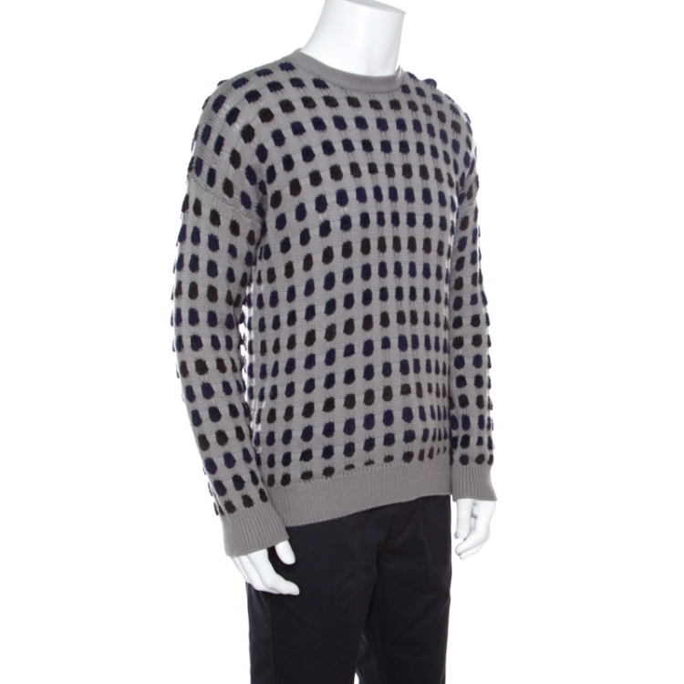 Pre Owned Giorgio Armani Grey Textured Dotted Sweater XL