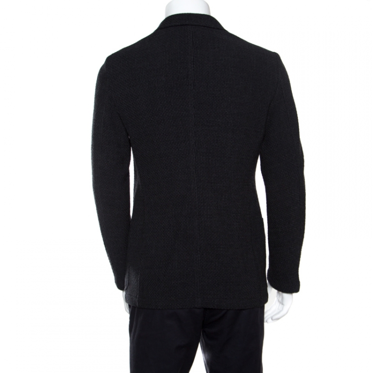 Pre Owned Giorgio Armani Dark Grey Textured Wool Double Breasted Jacket L