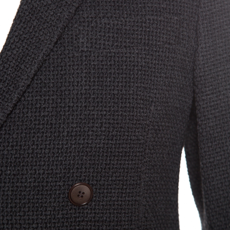 Pre Owned Giorgio Armani Dark Grey Textured Wool Double Breasted Jacket L