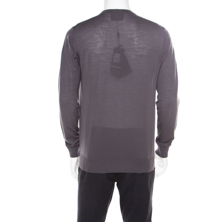 Pre Owned Giorgio Armani Grey Wool Cardigan XL