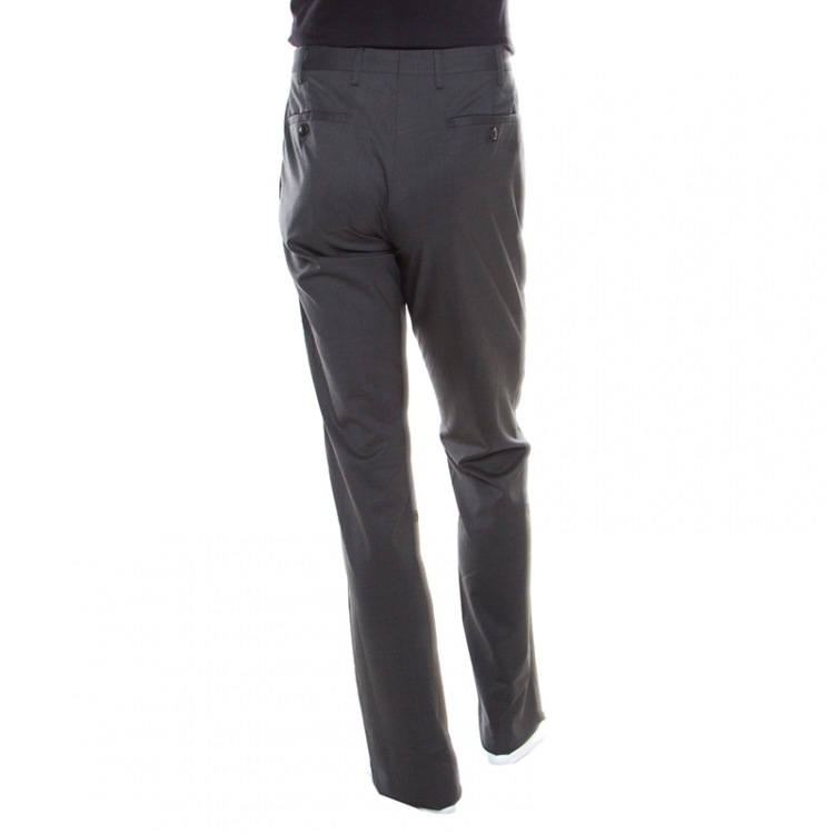 Pre Owned Giorgio Armani Grey Wool Tailored Trousers S
