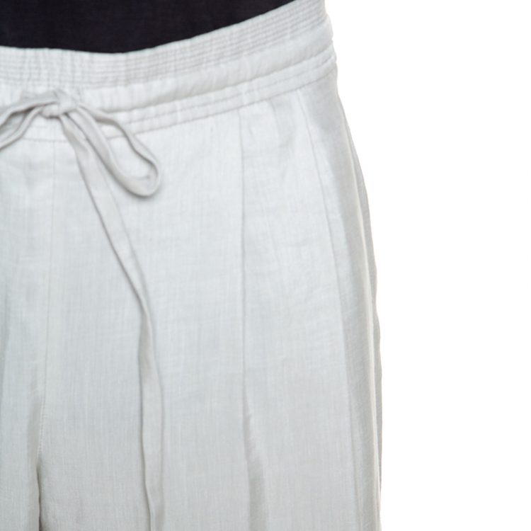 Pre Owned Giorgio Armani Pale Grey Linen Silk Blend Wide Leg Pants M