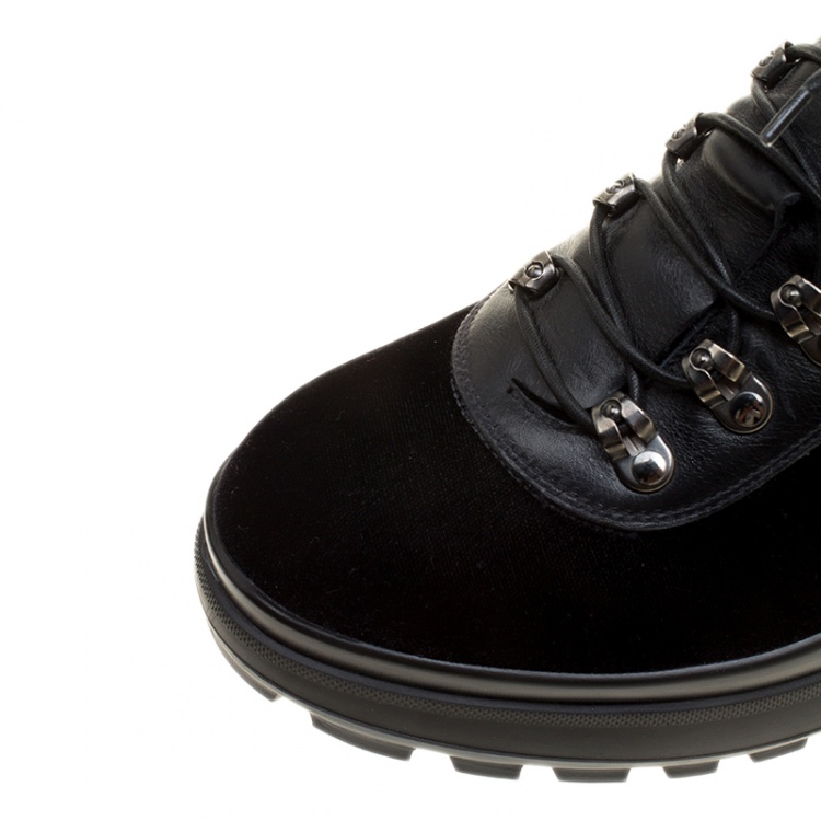 Pre Owned Giorgio Armani Black Velvet and Leather High Top Sneakers Size 44