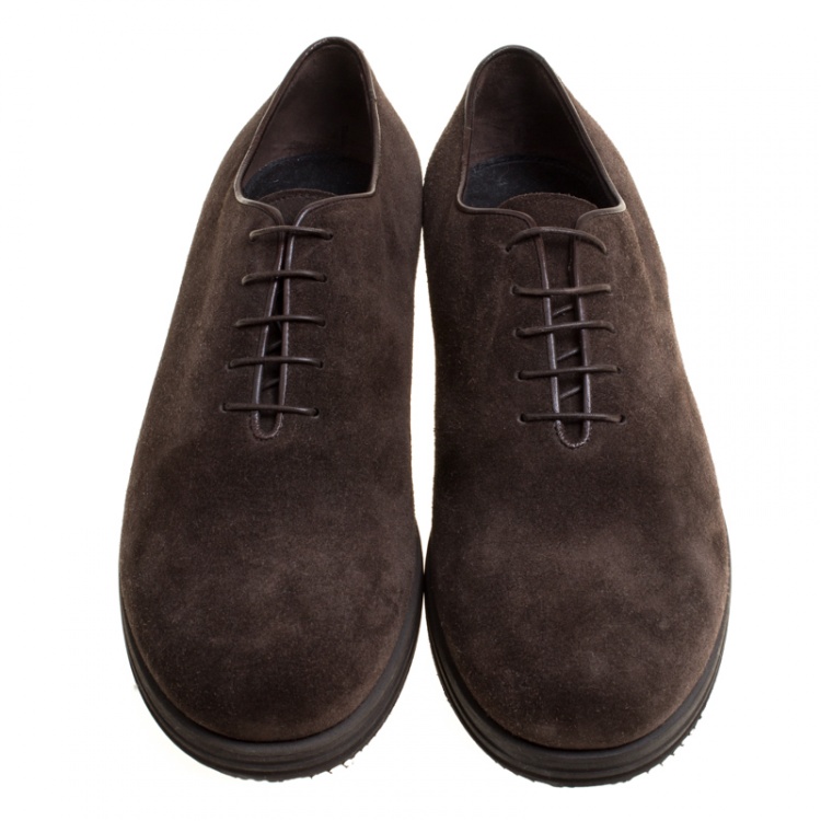 Pre Owned Giorgio Armani Brown Suede Oxfords Size 42.5