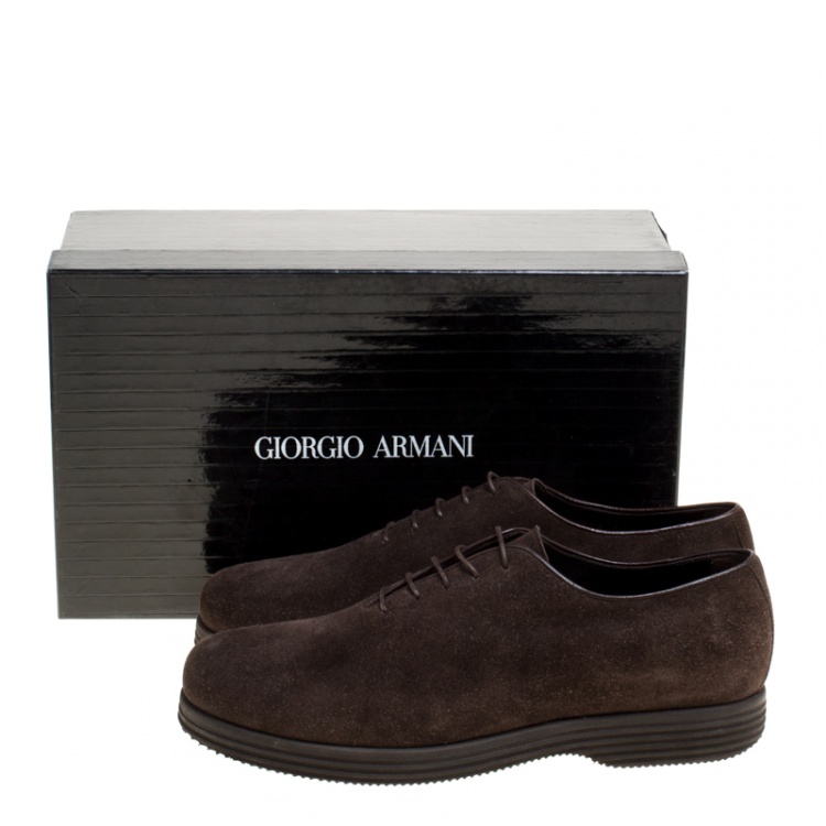 Pre Owned Giorgio Armani Brown Suede Oxfords Size 42.5