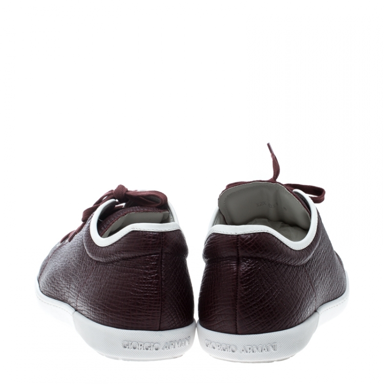 Pre Owned Giorgio Armani Burgundy Leather Sneakers Size 41