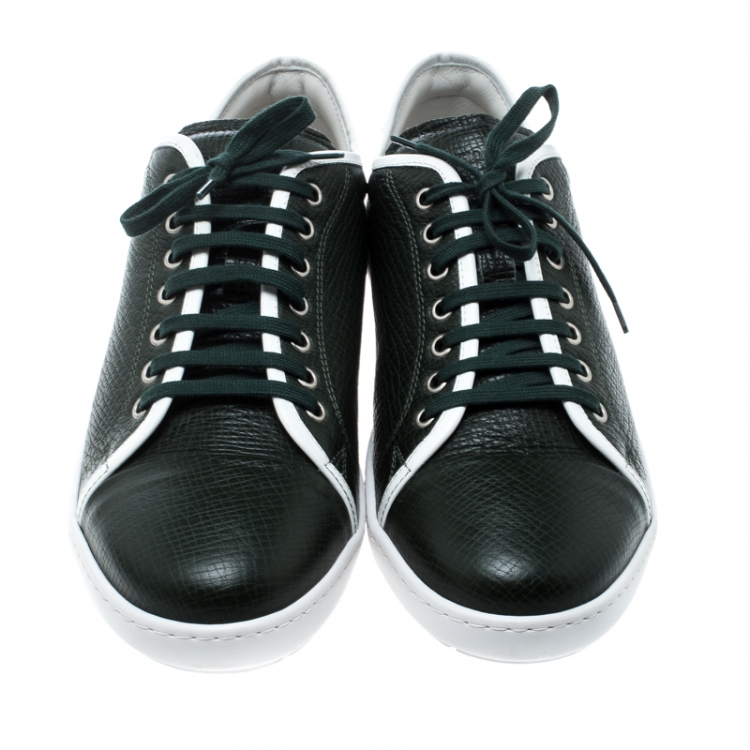 Pre Owned Giorgio Armani Green Leather Sneakers Size 42
