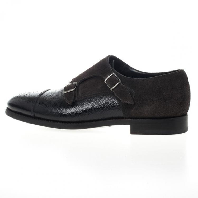 Pre Owned Giorgio Armani Monkstrap Suede & Leather Shoes Size 43.5