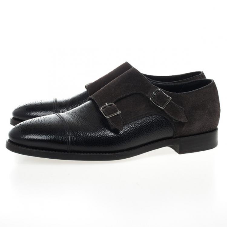 Pre Owned Giorgio Armani Monkstrap Suede & Leather Shoes Size 43.5