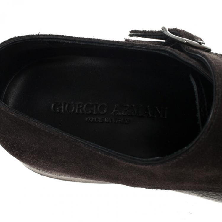 Pre Owned Giorgio Armani Monkstrap Suede & Leather Shoes Size 43.5
