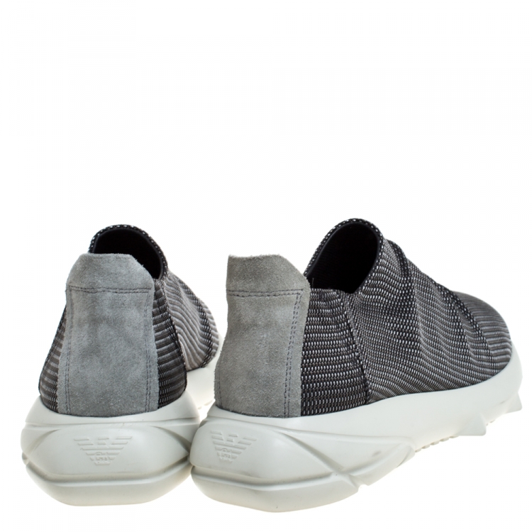Pre Owned Giorgio Armani Grey Fabric and Suede Low Top Sneakers Size 40