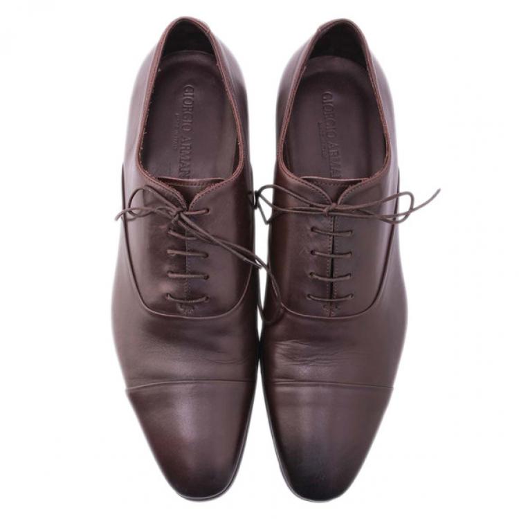 مملوكة مسبقًا Giorgio Armani Brown Leather Oxfords Size 44.5