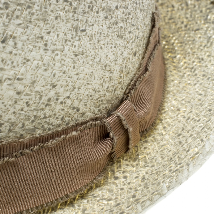 Pre Owned Giorgio Armani Cream Coated Straw Woven Panama Hat Size 59
