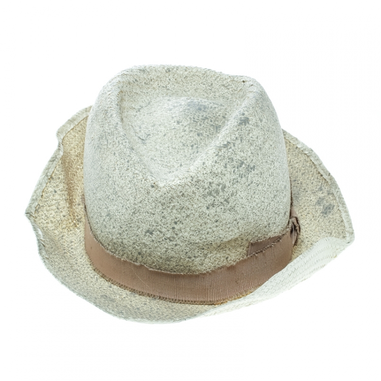 Pre Owned Giorgio Armani Cream Coated Straw Woven Panama Hat Size 58