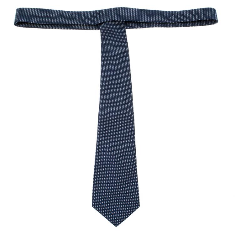 Pre Owned Giorgio Armani Navy Blue Woven Silk Tie