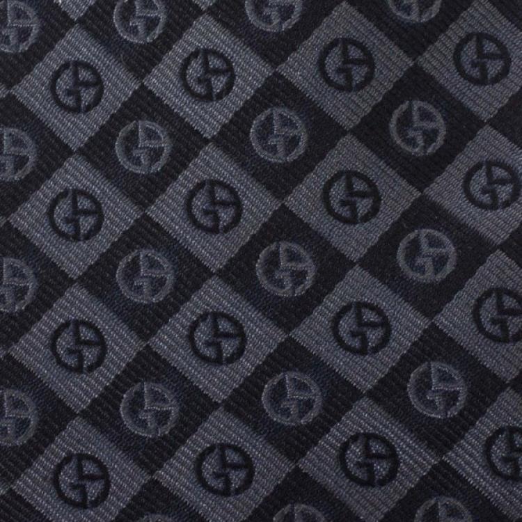 Pre Owned Giorgio Armani Black Silk Monogram Tie