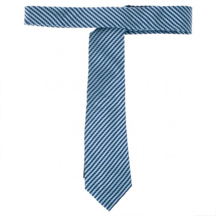 Pre Owned Giorgio Armani Woven Silk Striped Tie