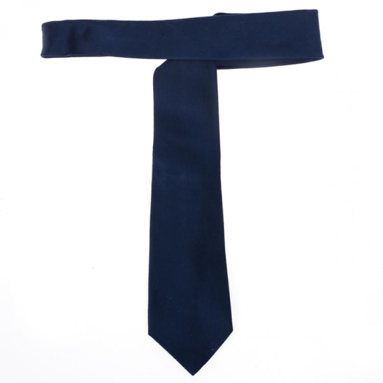 Pre Owned Giorgio Armani Navy Blue Silk Logo Tie