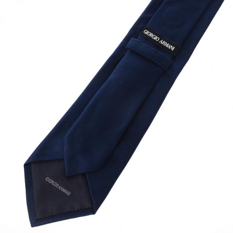 Pre Owned Giorgio Armani Navy Blue Silk Logo Tie