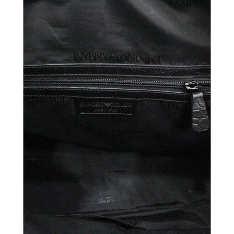 Pre Owned Giorgio Armani Black Croc Embossed Leather Weekender Bag