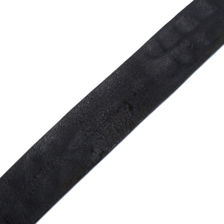 Pre Owned Giorgio Armani Black Crocodile Embossed Leather Eagle Buckle Belt 110CM