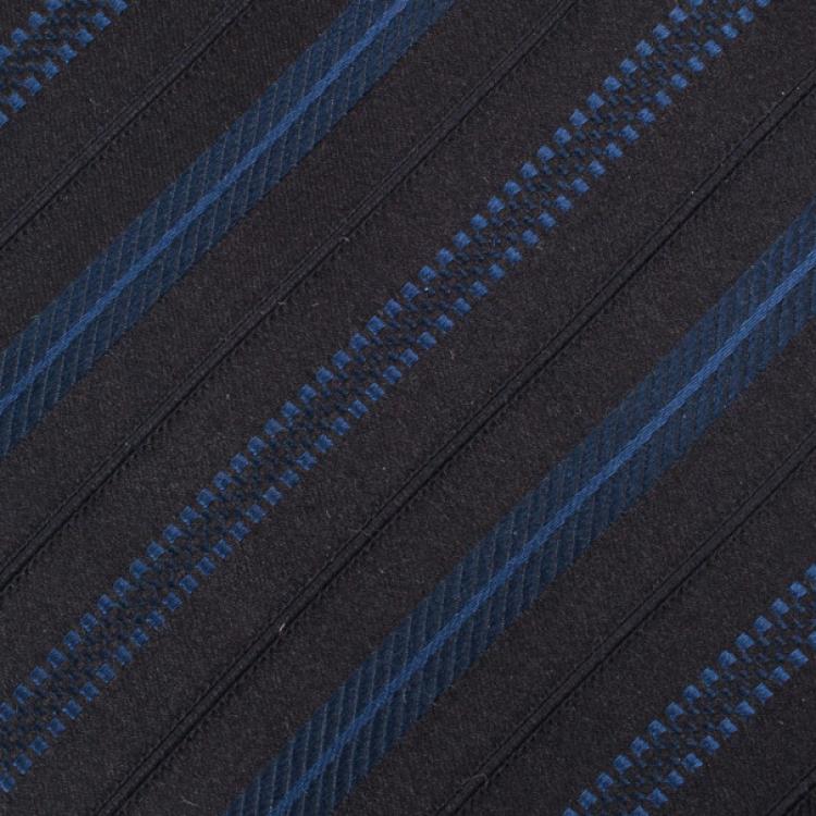 Pre Owned Giorgio Armani Black &amp; Blue Striped Silk Tie