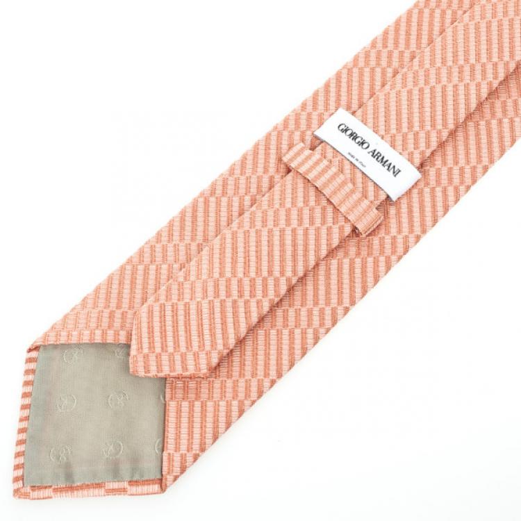 Pre Owned Giorgio Armani Peach Woven Silk Tie
